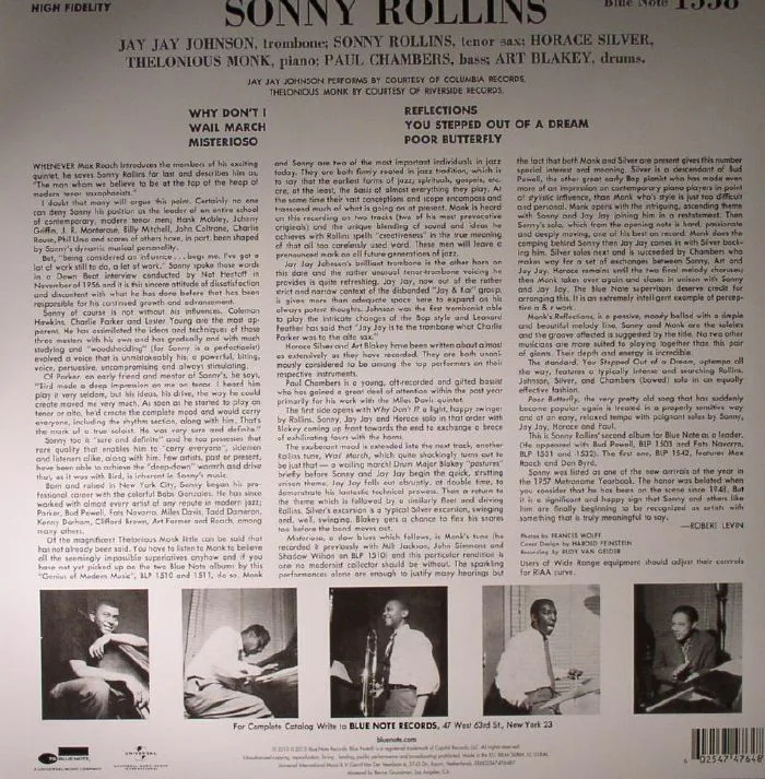 Back cover — Sonny ROLLINS — Volume 2 (remastered)