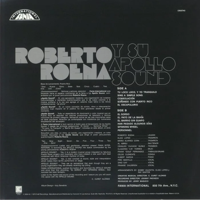 Back cover — ROBERTO ROENA Y SU APOLLO SOUND — Roberto Roena Y Su Apollo Sound (reissue)