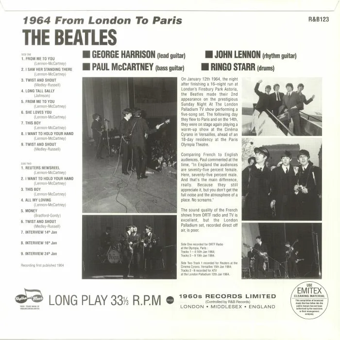 Обратная сторона обложки — The BEATLES — From London To Paris 1964