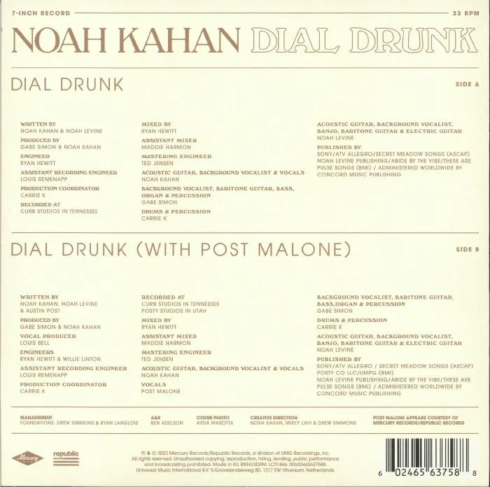 Обратная сторона обложки — Noah KAHAN — Dial Drunk