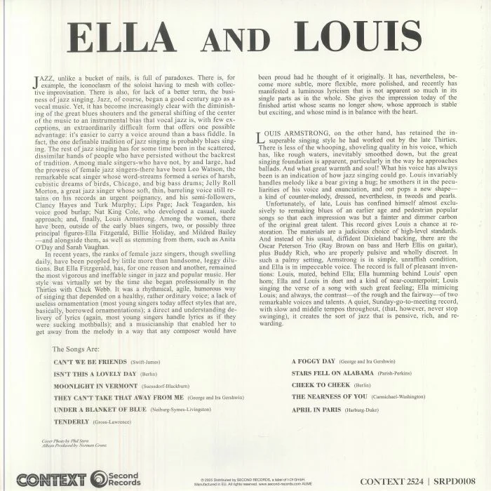 Обратная сторона обложки — Ella FITZGERALD / LOUIS ARMSTRONG — Ella & Louis (reissue)