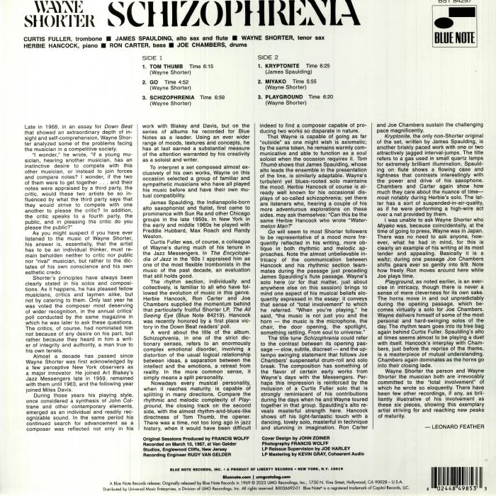 Back cover — Wayne SHORTER — Schizophrenia (Tone Poet Series)