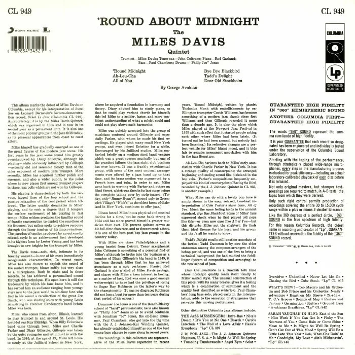 Back cover — Miles DAVIS — Round About Midnight