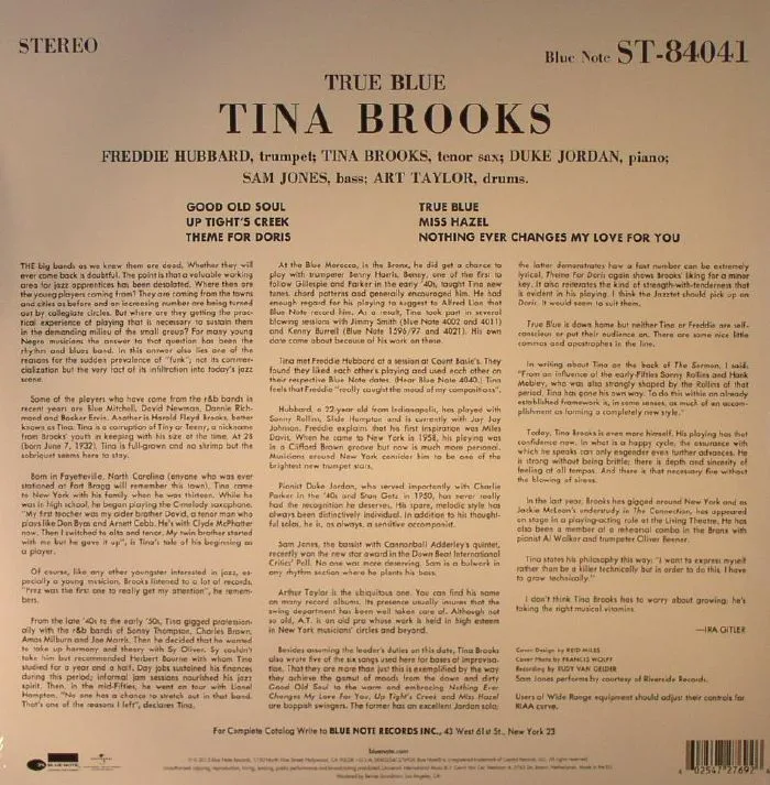 Обратная сторона обложки — Tina BROOKS — True Blue (remastered)