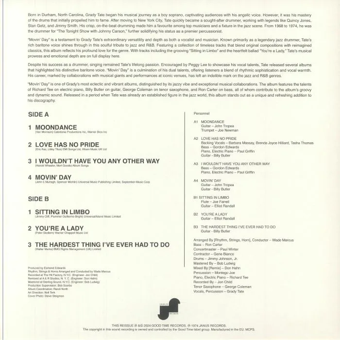 Обратная сторона обложки — Grady TATE — Movin' Day (50th Anniversary Edition) (Record Store Day Black Friday RSD 2024)