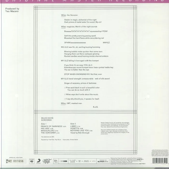 Back cover — Miles DAVIS — Sorcerer