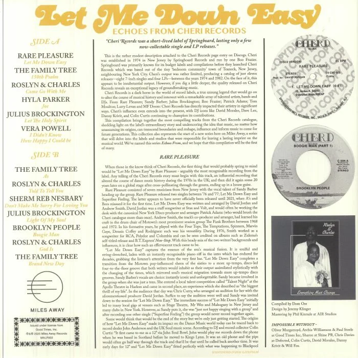 Back cover — VARIOUS — Let Me Down Easy: Echoes From Cheri Records
