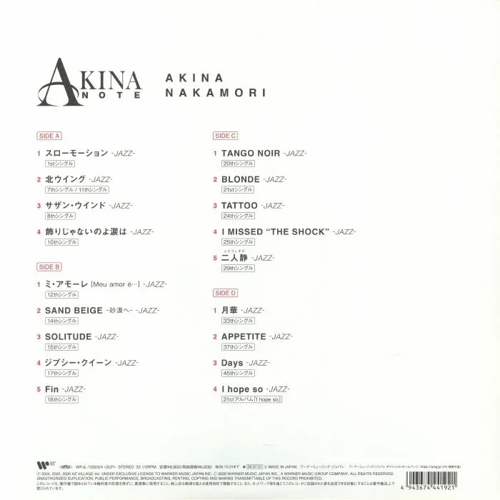 Back cover — Akina NAKAMORI — Akina Note