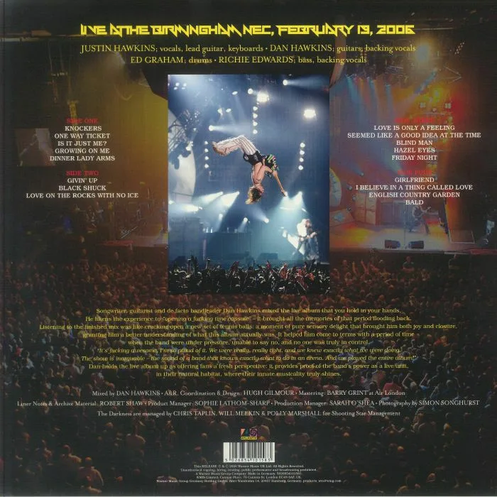 Back cover — The DARKNESS — One Way Ticket To Birmingham: Live At The NEC 2006 (Record Store Day RSD 2026) (B-STOCK)