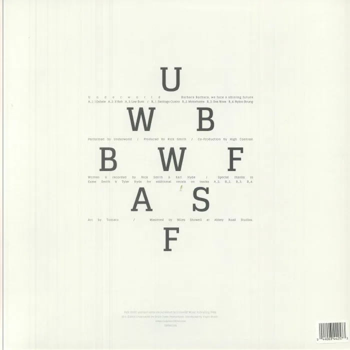 Back cover — UNDERWORLD — Barbara Barbara We Face A Shining Future (reissue)