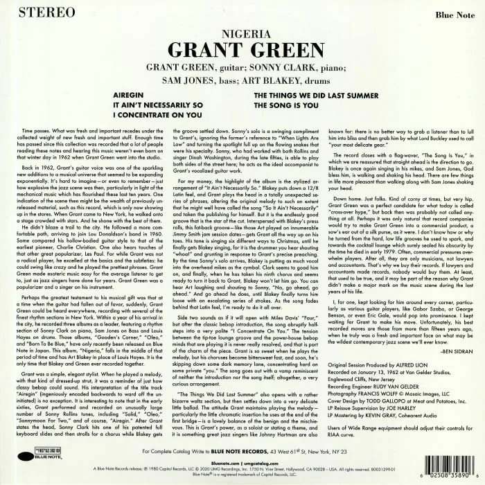 Back cover — Grant GREEN — Nigeria (Tone Poet Series)