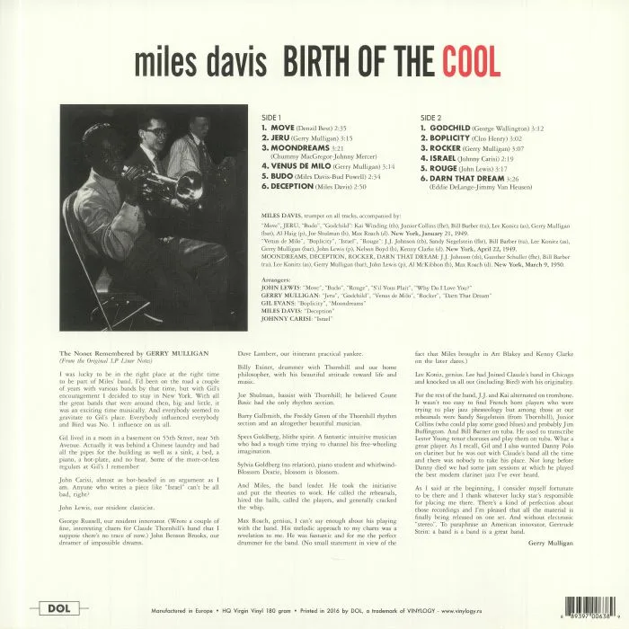 Обратная сторона обложки — Miles DAVIS — Birth Of The Cool