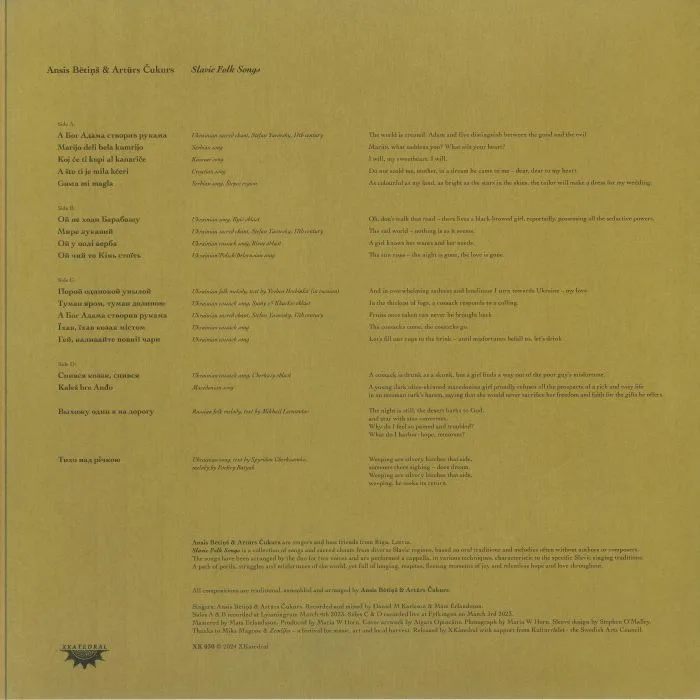 Back cover — Ansis BETINS / ARTURS CUKURS — Slavic Folk Songs