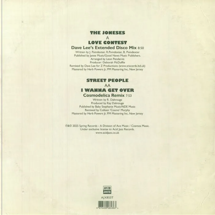 Back cover — The JONESES / STREET PEOPLE — Love Contest