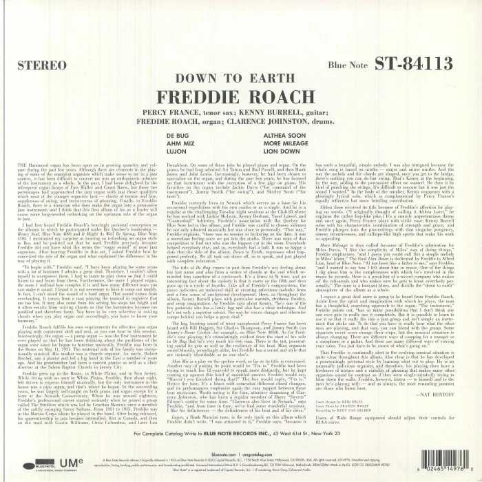 Обратная сторона обложки — Freddie ROACH — Down To Earth (Blue Note Classic Vinyl Series)