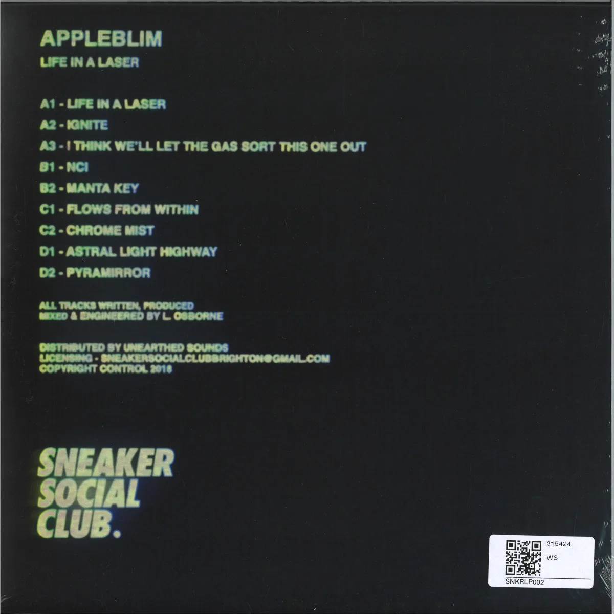 Back cover — Appleblim — Life In A Laser LP 2x12"
