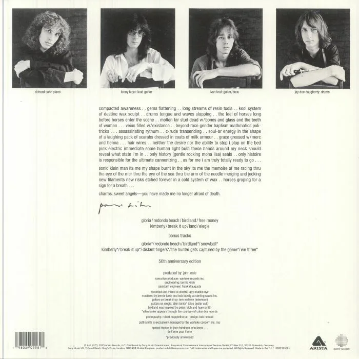 Back cover — Patti SMITH — Horses (50th Anniversary Edition) (remastered)