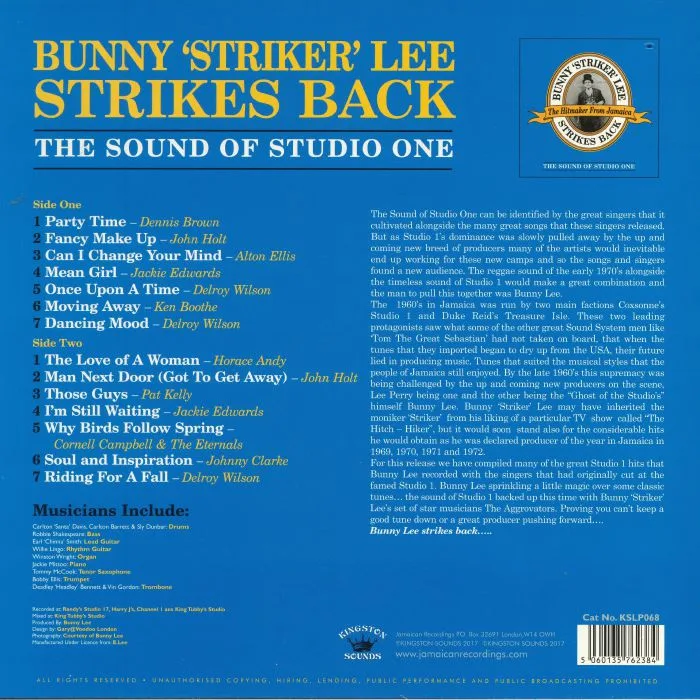 Back cover — BUNNY STRIKER LEE / VARIOUS — Strikes Back: The Sound Of Studio One