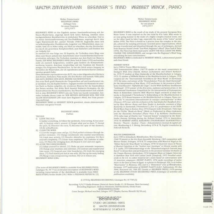 Back cover — Walter ZIMMERMANN / HERBERT HENCK — Beginners Mind