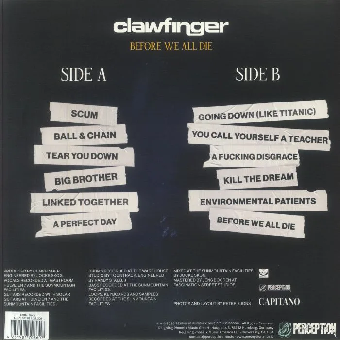Back cover — CLAWFINGER — Before We All Die