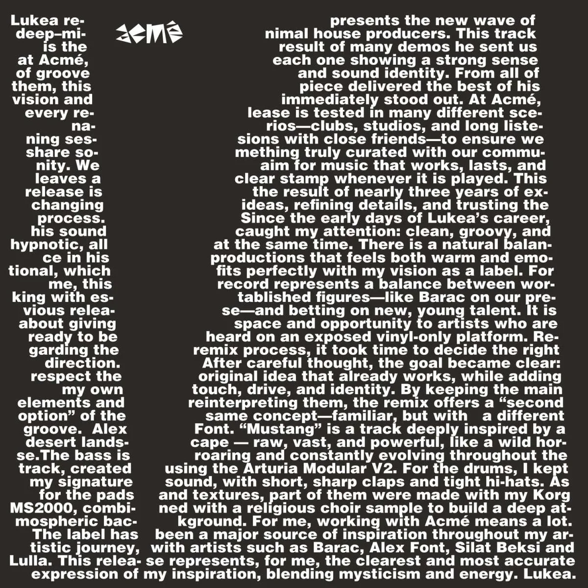 Back cover — Lukea, Alex Font — Mustang