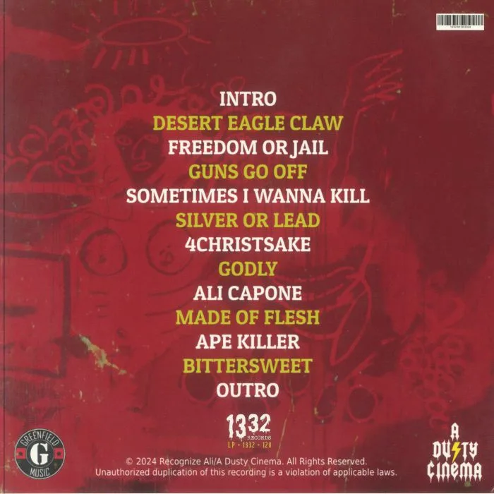 Back cover — RECOGNIZE ALI / A DUSTY CINEMA — A Kind Word & A Gun