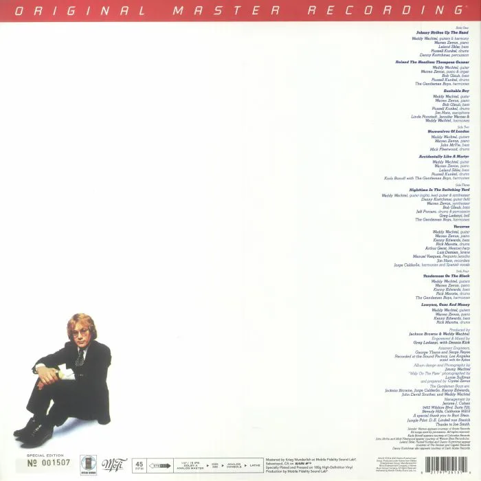 Обратная сторона обложки — Warren ZEVON — Excitable Boy (reissue)