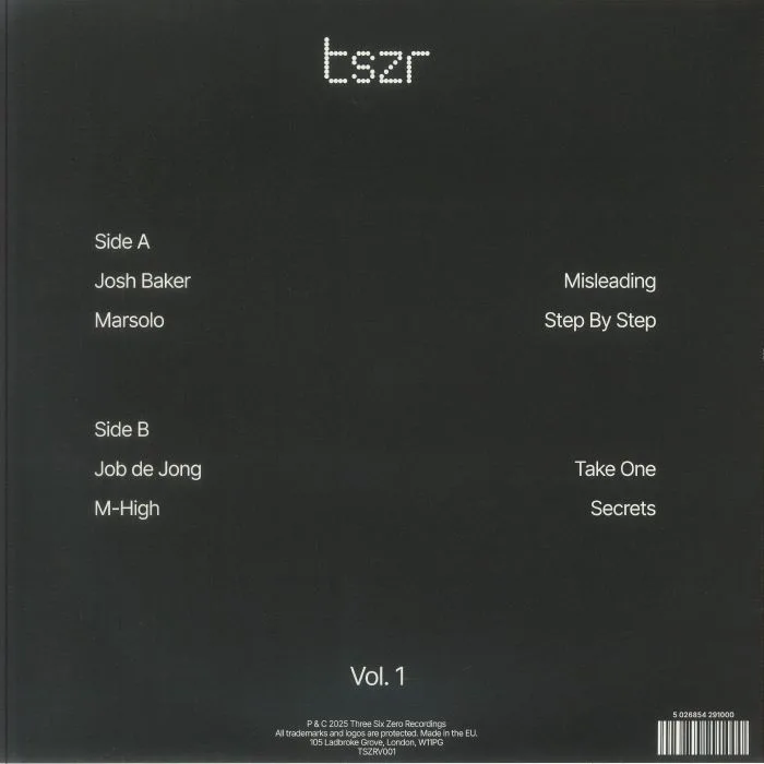 Back cover — MISLEADING / STEP BY STEP / TAKE ONE / SECRETS — TSZR Volume 1 (Record Store Day RSD 2026)