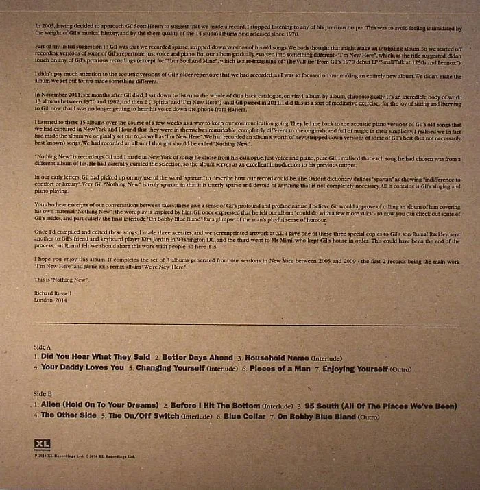 Back cover — Gil SCOTT HERON — Nothing New (Record Store Day 2014)
