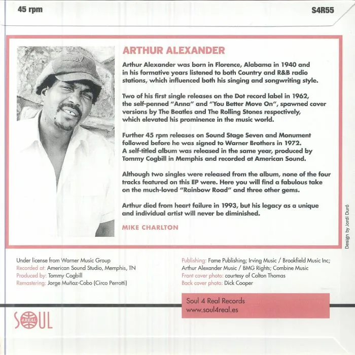 Back cover — Arthur ALEXANDER — Rainbow Road