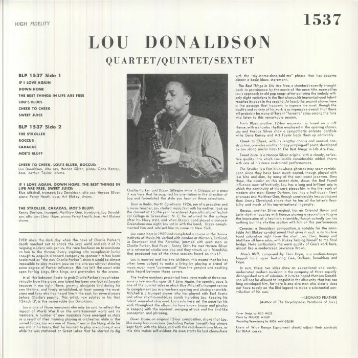 Back cover — Lou DONALDSON — Quartet / Quintet / Sextet (reissue)