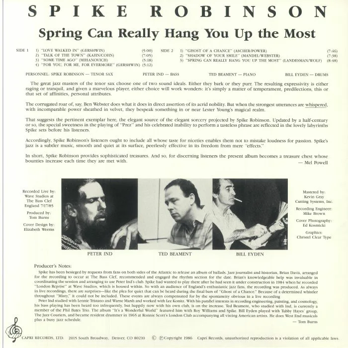 Обратная сторона обложки — Spike ROBINSON — Spring Can Really Hang You Up The Most