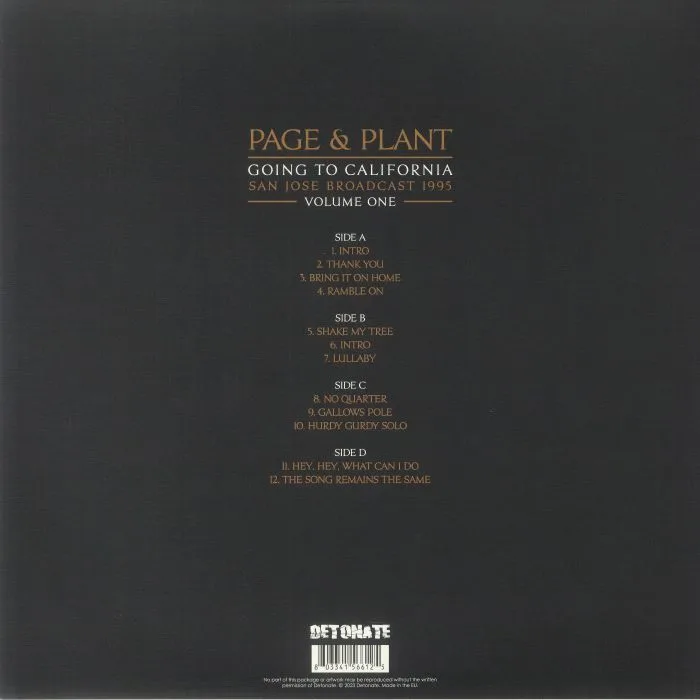 Обратная сторона обложки — Jimmy PAGE / ROBERT PLANT — Going To California: San Jose Broadcast 1995 Vol 1