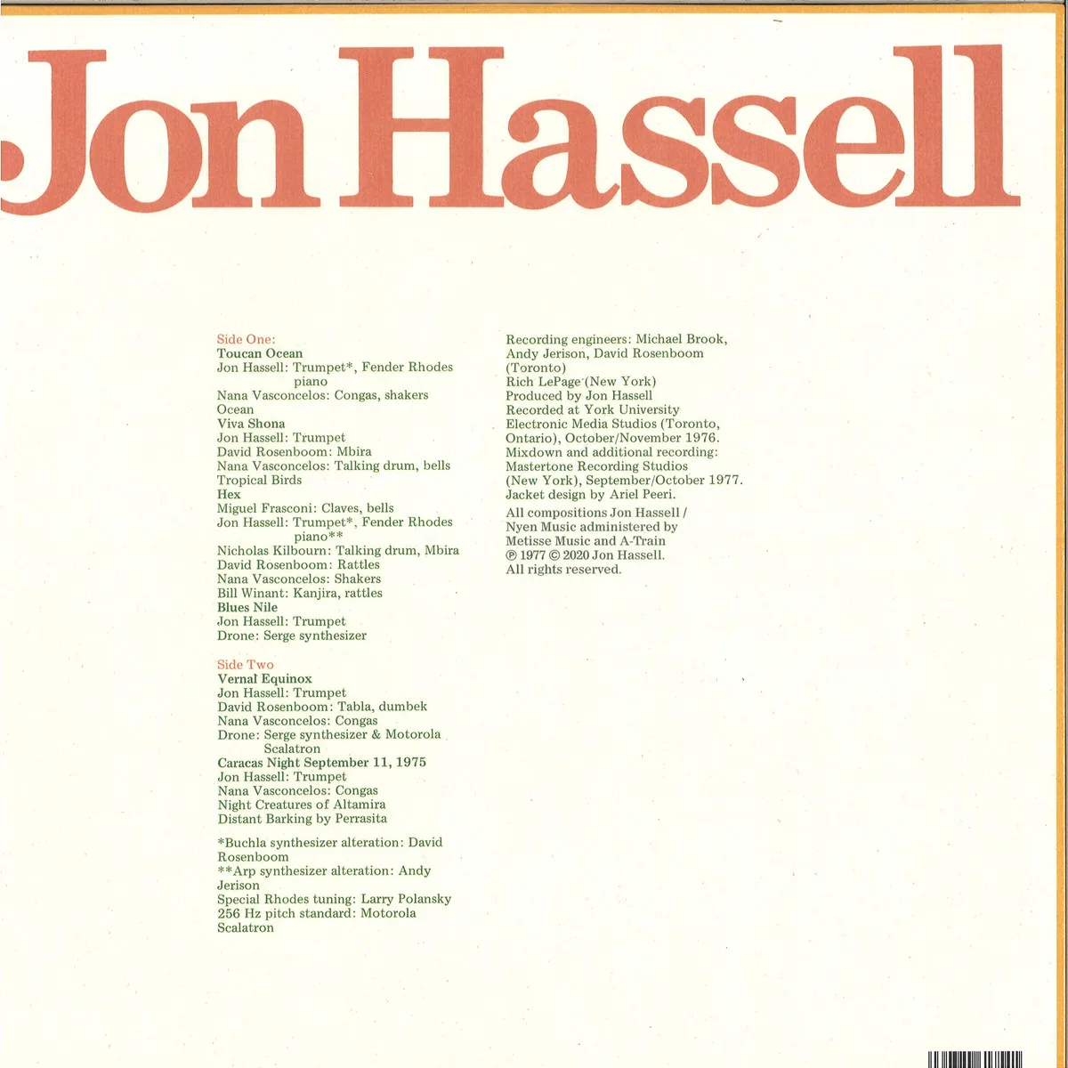 Back cover — Jon Hassell — Vernal Equinox