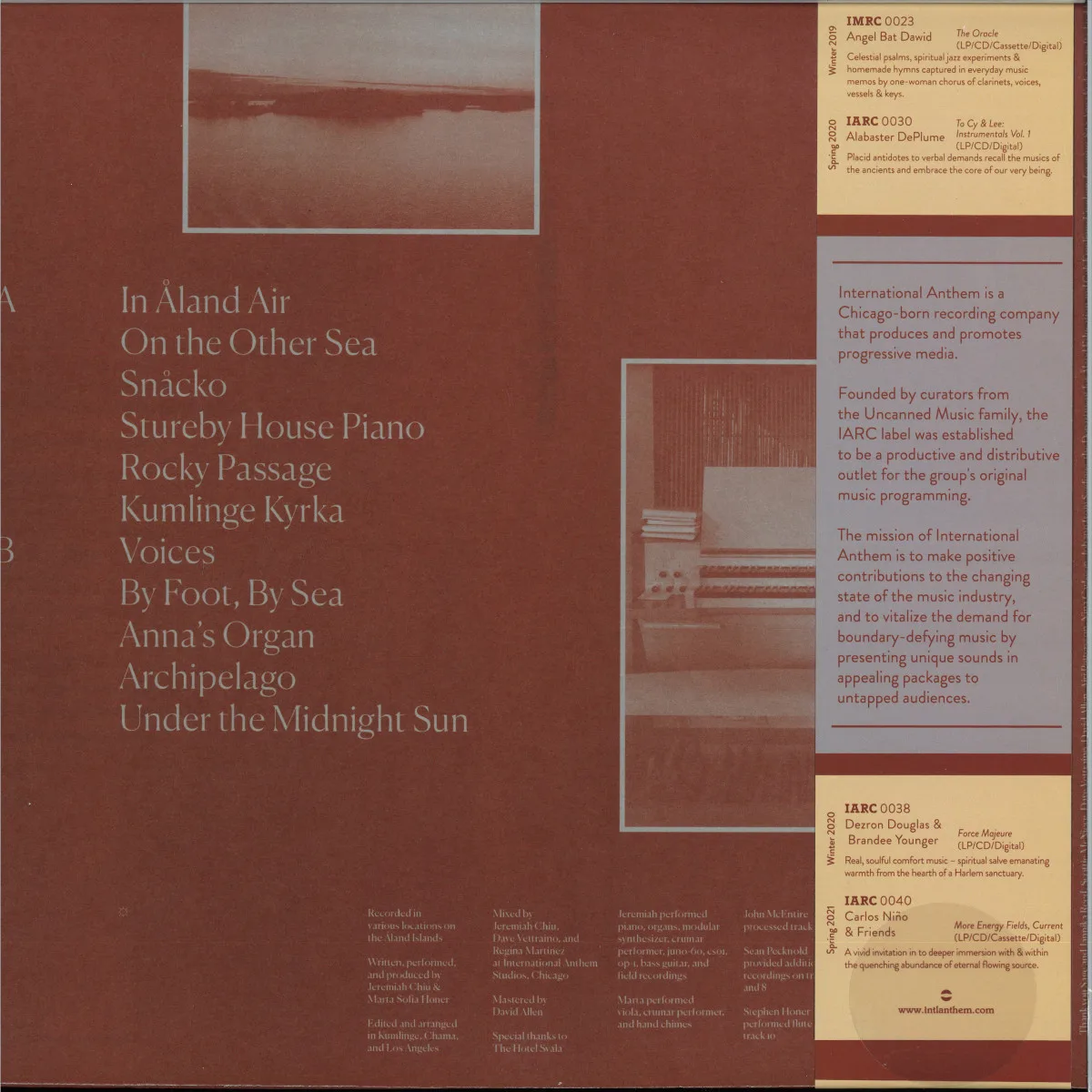 Обратная сторона обложки — Jeremiah Chiu&Marta Sofia Honer — RECORDINGS FROM THE ÅLAND ISLANDS LP