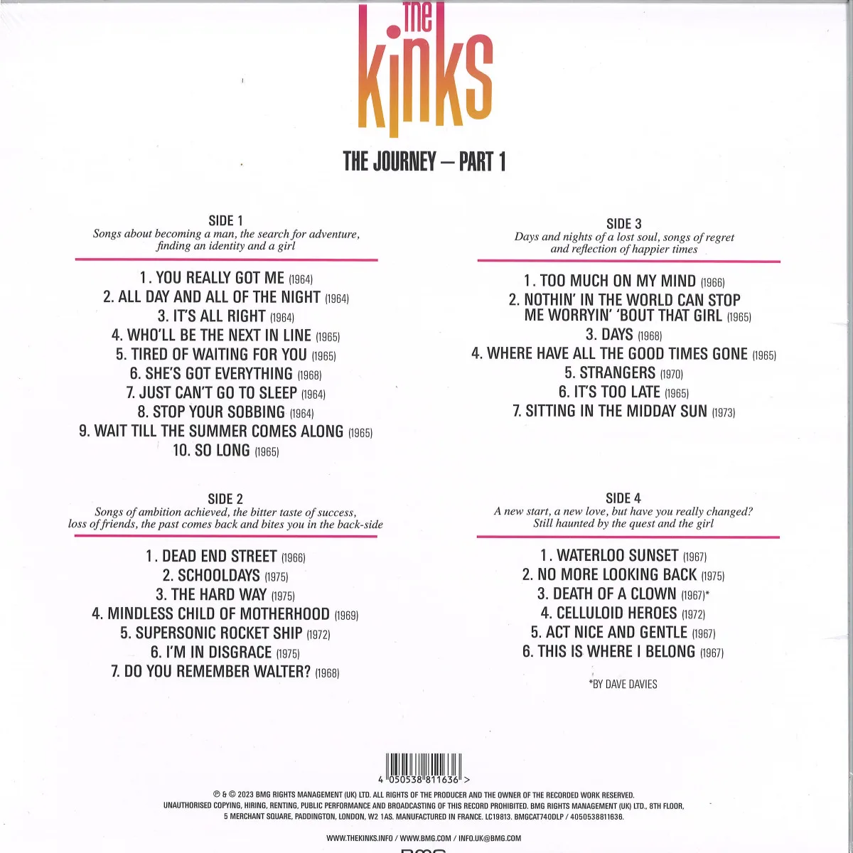 Обратная сторона обложки — The Kinks — The Journey Part 1 LP 2x12"