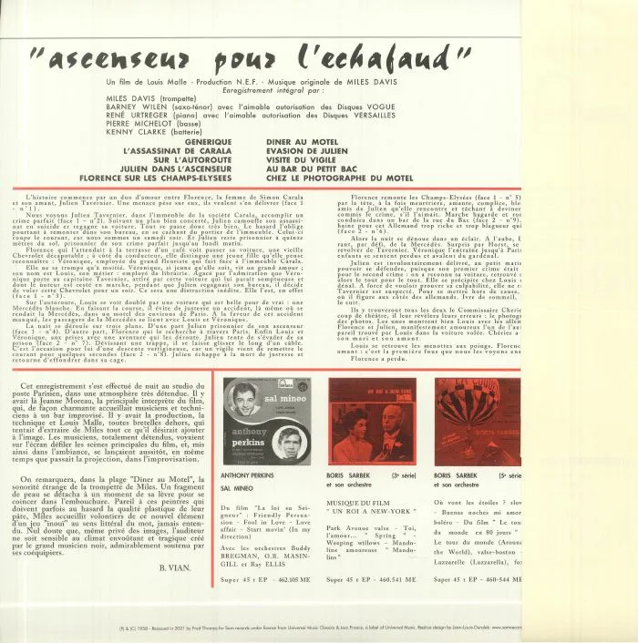 Обратная сторона обложки — Miles DAVIS — Ascenseur Pour L'Echafaud (Soundtrack)