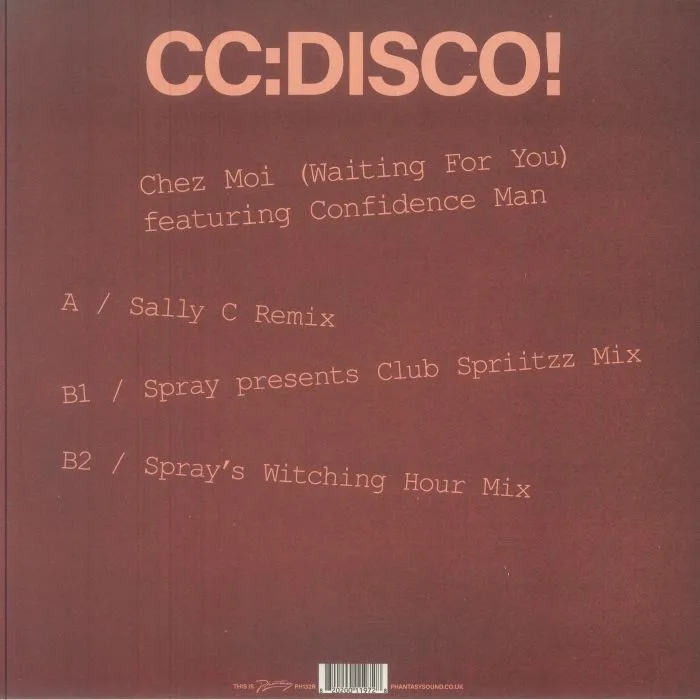 Обратная сторона обложки — CC DISCO! feat CONFIDENCE MAN — Chez Moi (Waiting For You) (remixes)