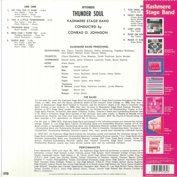 Обратная сторона обложки — The KASHMERE STAGE BAND — Thunder Soul (reissue)