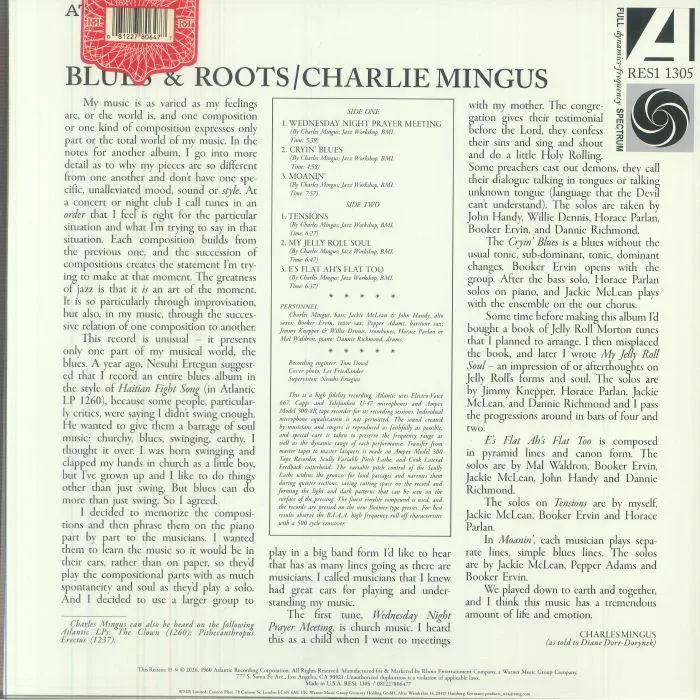 Обратная сторона обложки — Charles MINGUS — Blues & Roots (Rhino Reserve edition) (Start Your Ear Off Right 2026) (B-STOCK)