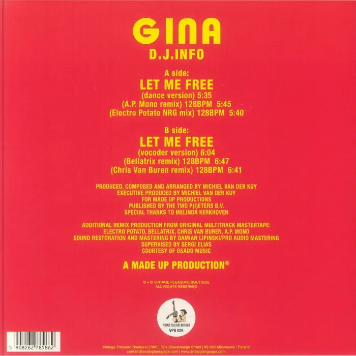 Обратная сторона обложки — GINA — Let Me Free! (reissue)
