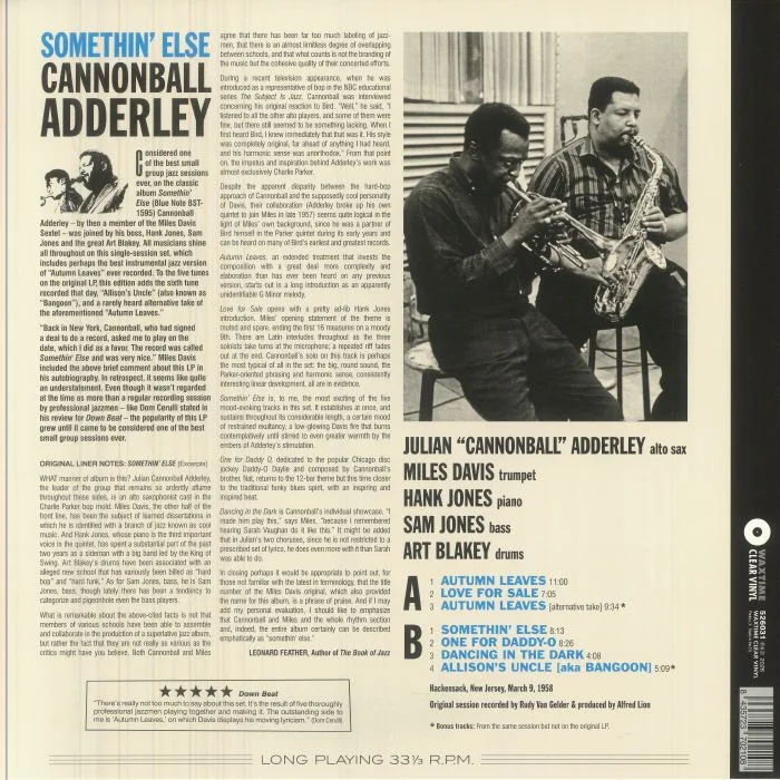 Back cover — Cannonball ADDERLEY — Somethin' Else (reissue)