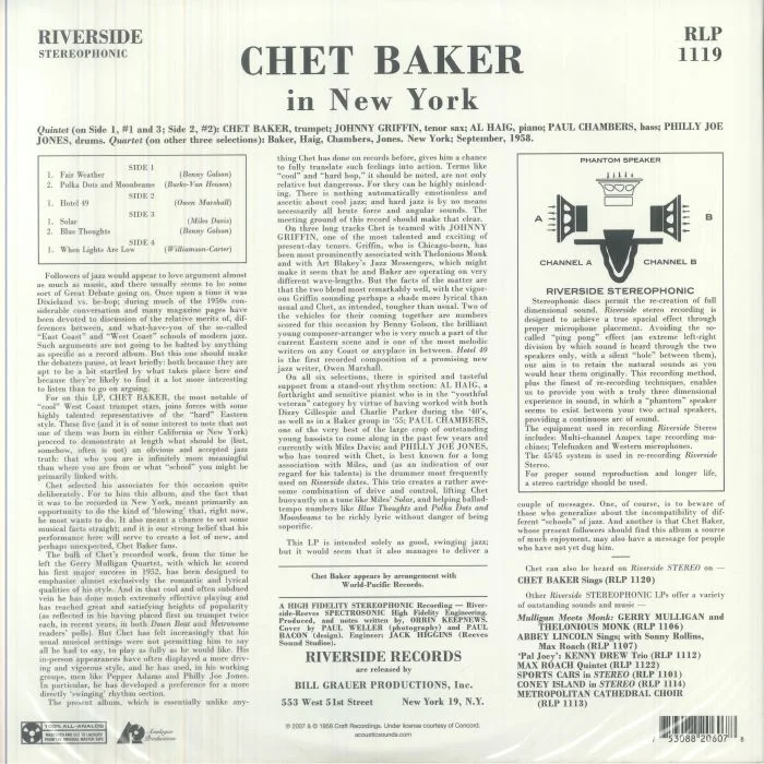 Back cover — Chet BAKER — In New York (reissue)