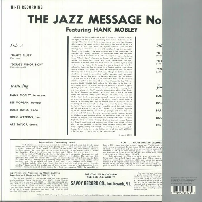 Обратная сторона обложки — Hank MOBLEY — Jazz Message 2 (Original Jazz Classics Series)