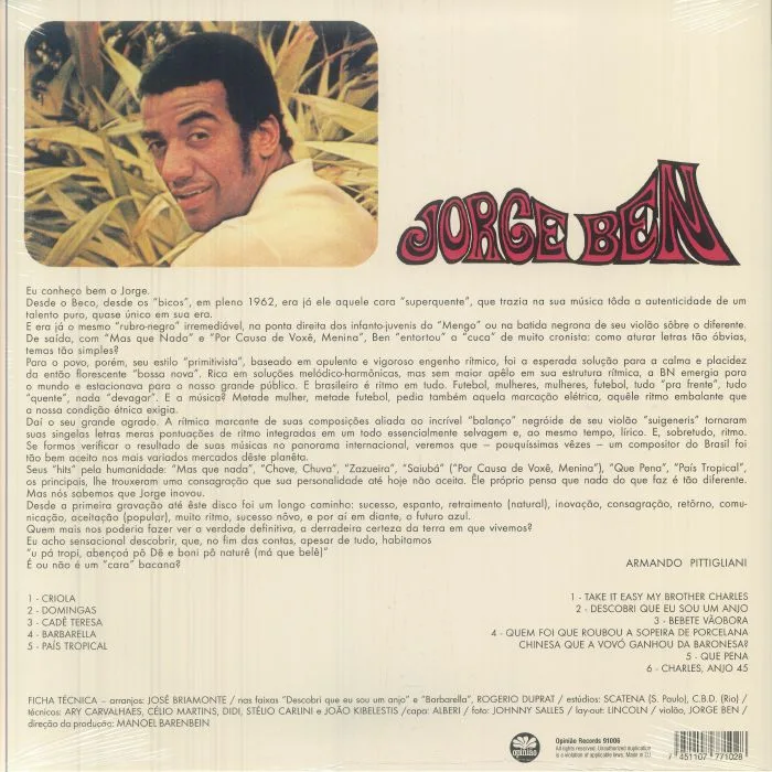 Обратная сторона обложки — Jorge BEN — Jorge Ben (reissue)