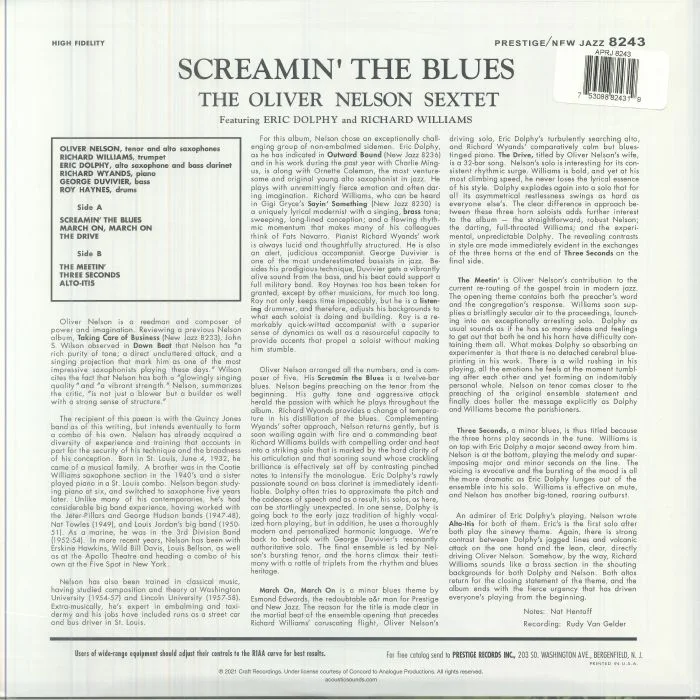 Back cover — The OLIVER NELSON SEXTET / ERIC DOLPHY / RICHARD WILLIAMS — Screamin' The Blues (reissue)