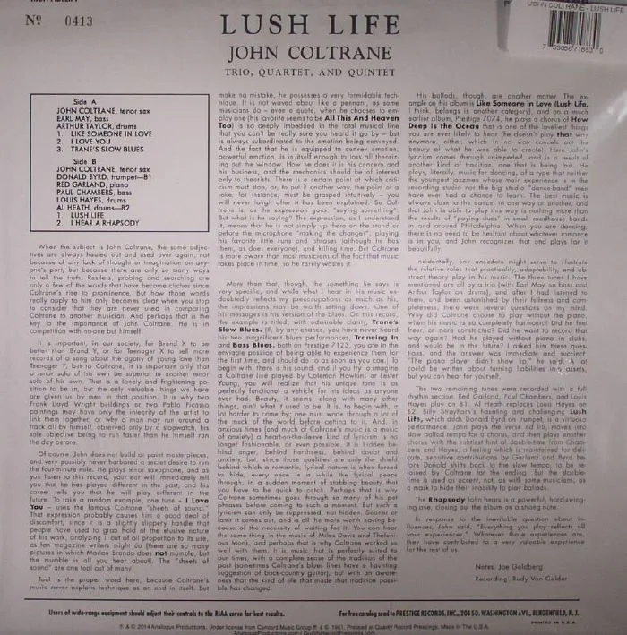 Back cover — John COLTRANE — Lush Life