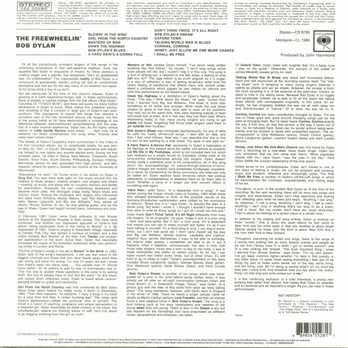 Back cover — Bob DYLAN — The Freewheelin' Bob Dylan (reissue)