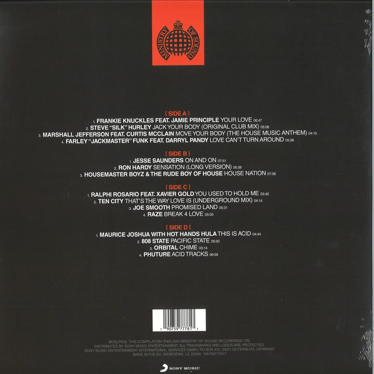 Обратная сторона обложки — Various — Ministry Of Sound - Origins Of House 2x12"