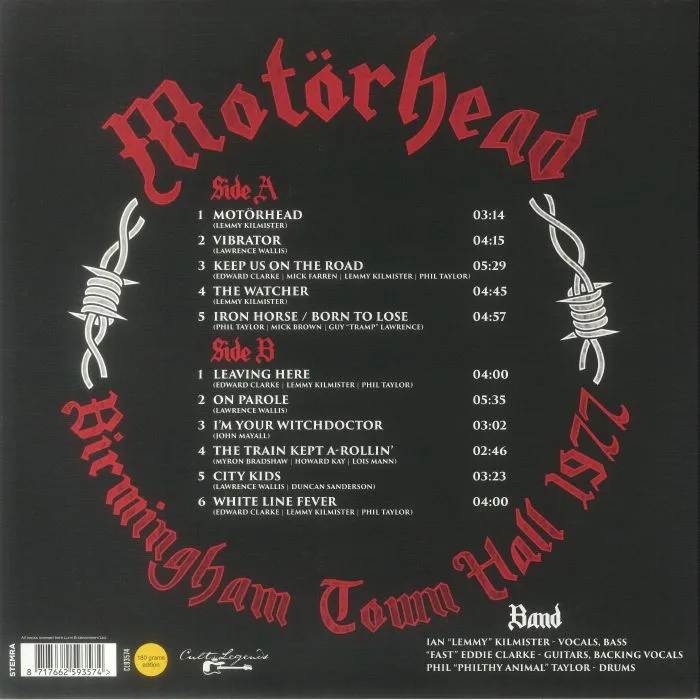 Обратная сторона обложки — MOTORHEAD — Birmingham Town Hall 1977